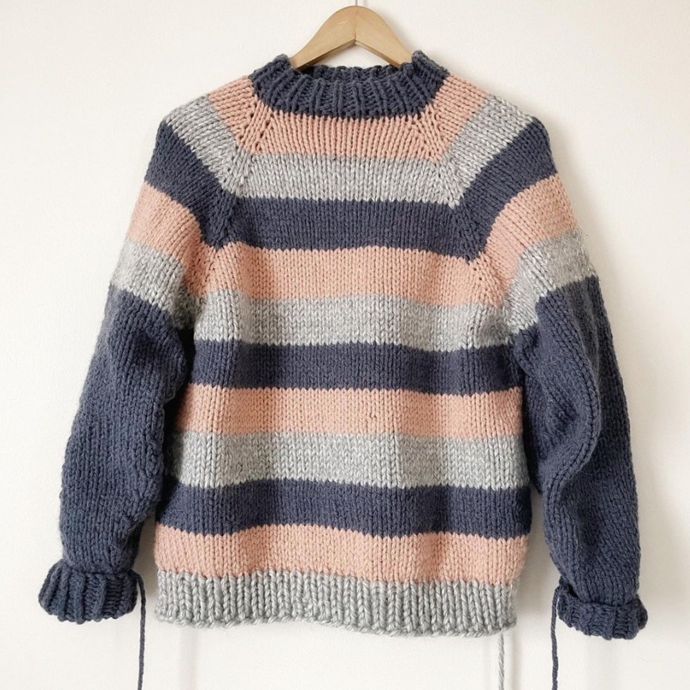 Handmade wool sweater inspired from a 1990’s Beehive knitting pattern.